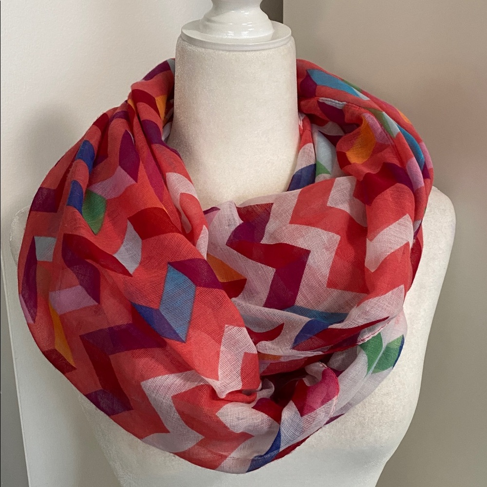 Coral Red Multi Color Chevron Lightweight Infinity Scarf